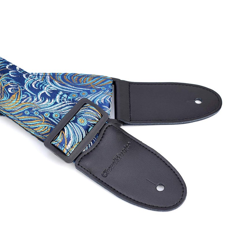 CLOUDMUSIC Guitar Strap For Acoustic Electric Embroidered Jacquard Vintage Floral Patterns(Colorful Feather In Blue) - Image 5